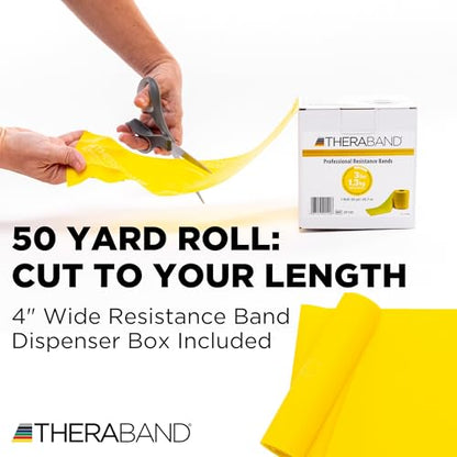 THERABAND Resistance Band, Yellow, Light, 50-Yard Roll, Elastic Band for Strength Training, Stretching, Yoga, Pilates, Physical Therapy, Portable & Cut-to-Length, Color-Coded Levels - color: Yellow | Light