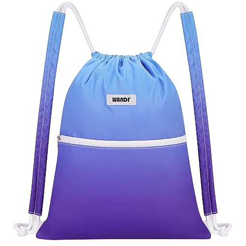 WANDF Drawstring Backpack Sports Gym Bag with Shoulder Pads Water Resistant String Cinch Bag for Women Men (Blue Gradient) - color: S, Blue Gradient, size: Small