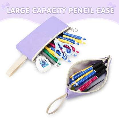 GeeWin Girls Backpack for School with Lunch Box & Pencil Case Set, 17 Inch Waterproof Cute Bow Girls Bookbag for Kids, Teens, Elementary Middle High College School Student (Purple/Beige) - color: Purple Beige
