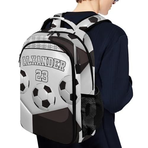 Custom Text Sport Ball Athlete Player Soccer Black Backpacks for Girls Boys School, Capacity School Backpacks for Kids Water-resistant Bookbags - color: Black