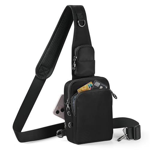 Anti-Theft Crossbody Sling Bag, RFID Blocking, Zipper Lock, Small - color: Black