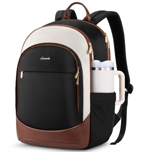 LOVEVOOK Travel Backpack for Women, 18 Laptop Backpack Women w/Large Tumbler Pockets, Water Resistant College Bookbag, Large Capacity Black Computer Backpacks for Work, Cream Brown - color: Cream Chestnut Brown, size: 18 inches