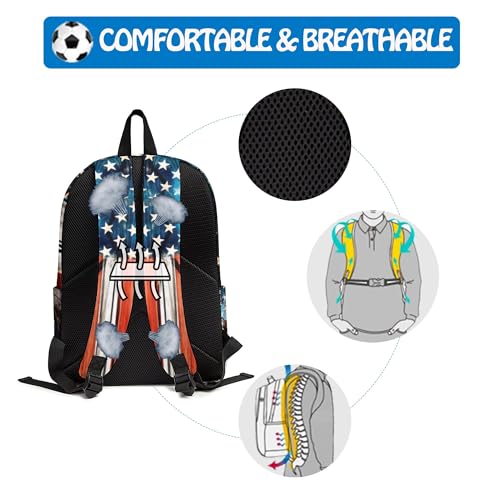 3PCS Backpack for Girls Boys,Teens Flag Soccer Back to School Backpack with Lunch Box Pencil Case, 17 Inch Lightweight Students Backpack 3 in 1 Set for Elementary Middle High School - color: American Flag Soccer