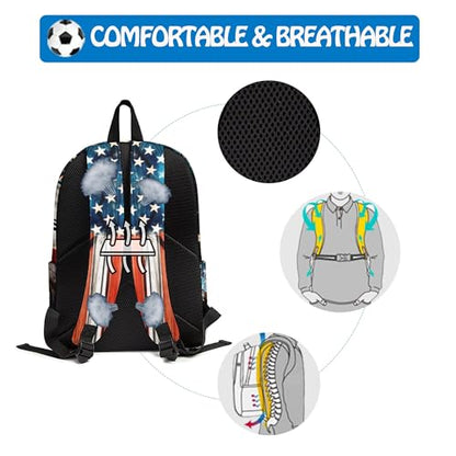 3PCS Backpack for Girls Boys,Teens Flag Soccer Back to School Backpack with Lunch Box Pencil Case, 17 Inch Lightweight Students Backpack 3 in 1 Set for Elementary Middle High School - color: American Flag Soccer