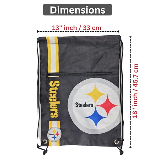 FOCO Pittsburgh Steelers NFL Drawstring Backpack with Zippered Pocket — Officially Licensed, Cordura Nylon - color: Pittsburgh Steelers