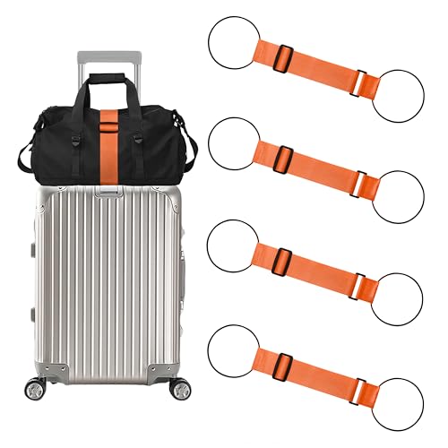 4 Pack Adjustable Luggage Straps for Add a Bag, Bungees Elastic Belt to Connect Suitcases, Luggage Connector Straps for Travel Essentials, Luggage Accessories Fastening Bag Strap - Orange - color: Orange, size: 4Pack