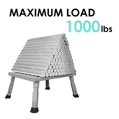 Adjustable Height Aluminum RV Step, Stable Foldable Platform Step Stool, Supports Up to 1,000 lb, Non-Slip Rubber Feet and Platform Mat, Easy to Carry (Silver) - color: Silver