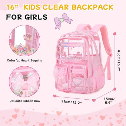 MOONBABY Clear Backpack for Girls, Clear Bookbag Heavy Duty Transparent Backpack for Stadium Events, See Through Back Pack for Kindergarten Elementary Middle High School, Pink - color: Pink