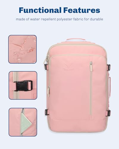 Hynes Eagle 38L Flight Approved Backpack Carry On Travel Bag for Men Women - color: Light Pink