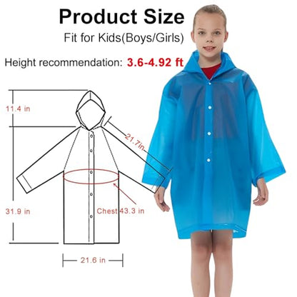 Rain Ponchos Raincoats for Kids, Reusable Boys Girls Rain Jackets Emergency with Hood for Family Disney Travel Outdoor - color: Blue