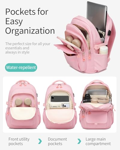 Cute Backpacks for Girls, Teens Aesthetic High School Laptop Backpack College Student Women Bookbag, Mochilas Escolares para Niñas, Pink - color: Pink, size: 15.6in