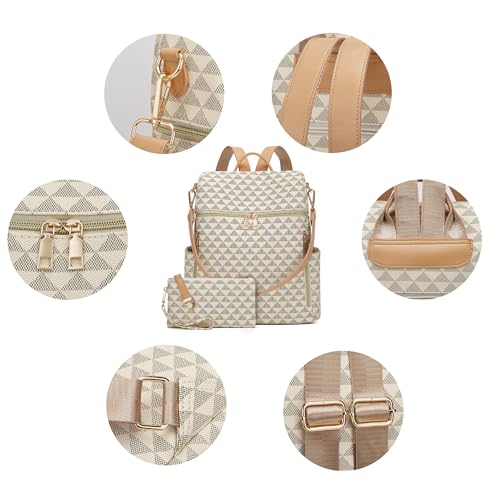 Makes Backpack Purse for Women PU Leather Travel Satchel Handbag Convertible Design Bag with Purse 2 Piece - color: Beige Yellow