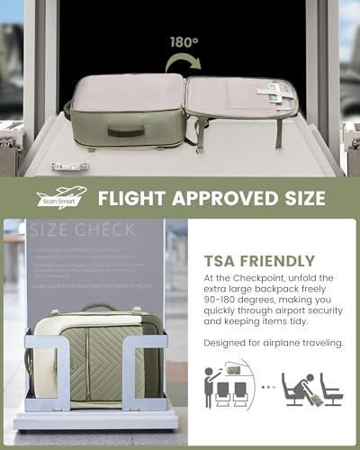 LOVEVOOK Large Travel Backpack for Women, TSA Carry on Backpack for Airplanes, 40L Personal Item Travel Bag for Women fits 17" Laptop,Waterproof Carry on Bag Airplane Approved with 3 Packing Cubes - color: Bean Green - Light Yellow - Dark Olive Green, siz