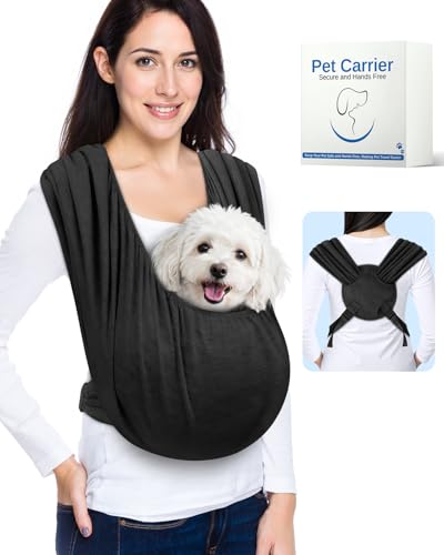 Dog Sling Carrier for Small Dogs, Front Pet Sling Carrier Chest, Adjustable Reducing Back Stress Cat Sling for Small Pet up to 13lbs, Hands Free Puppy Sling for Travel or Everyday Use (Black) - color: Black