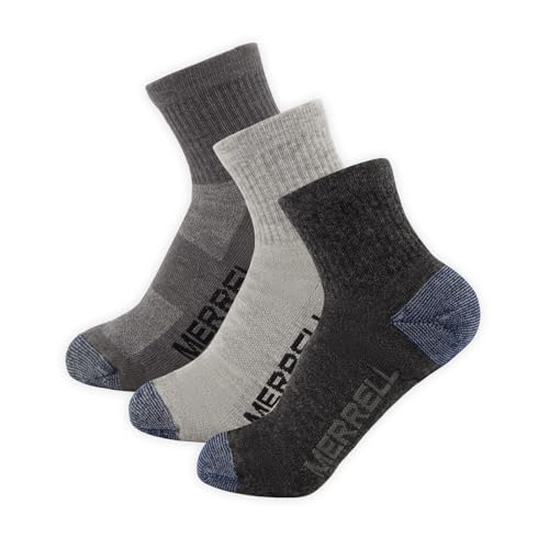 Merrell Unisex 3-pack Trekker Outdoor Ankle Socks, Mid-height Wool Blend Trail Socks Multi-pack - color: Charcoal Heather, size: Medium-Large
