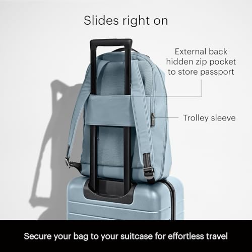 Away Amazon Exclusive The Everywhere Zip Backpack - Personal Item Airline Approved Backpack with 16” Padded Laptop Sleeve, Water Bottle Pocket, Interior and Exterior Pockets - Sky Blue - color: Sky Blue