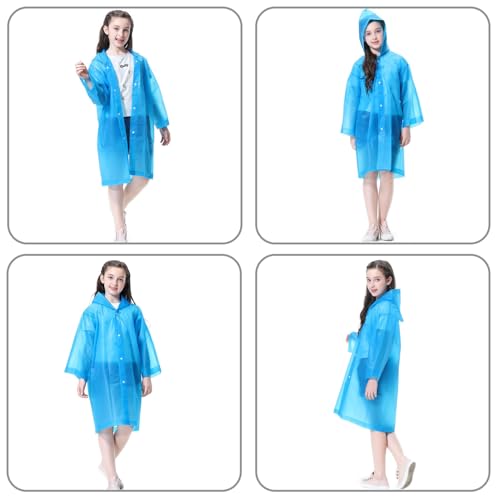 Rain Ponchos Raincoats for Kids, Reusable Boys Girls Rain Jackets Emergency with Hood for Family Disney Travel Outdoor - color: Blue