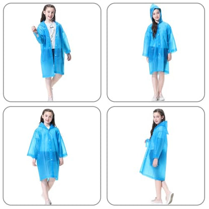 Rain Ponchos Raincoats for Kids, Reusable Boys Girls Rain Jackets Emergency with Hood for Family Disney Travel Outdoor - color: Blue