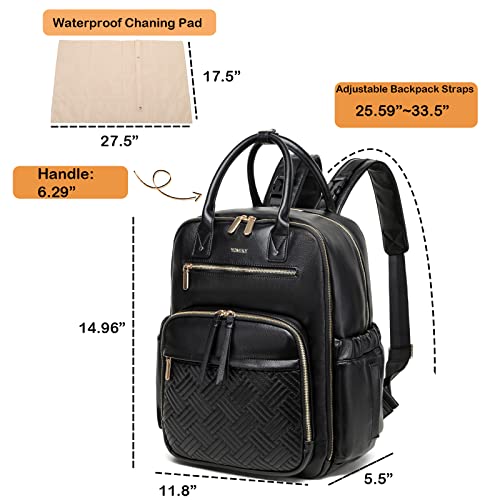Leather Diaper Bag Backpack for Women with Multiple Pockets,Laptop Compartment and Changing Pad. - color: Black