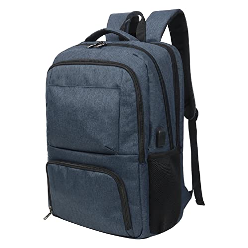 Laptop Backpack Fits 17 Inch Computer, Bussiness Travel Backpack with USB Charging Port and Anti Theft Pocket, Navy - color: A Navy