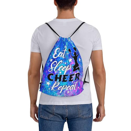 Eat Sleep Cheer Repeat Drawstring Backpack Gym String Bag Drawstring Sackpack Sport For Womens Mens - color: Cheer