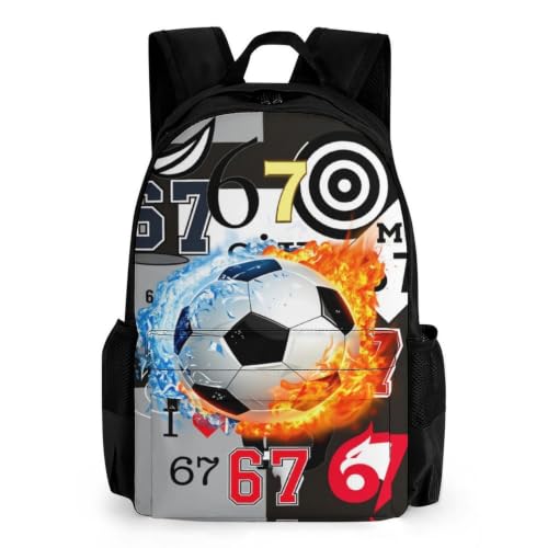 Six Seven Soccer Art Backpack, Durable Polyester Daypack with Laptop Compartment, Reinforced Bottom, Adjustable Shoulder Straps And Multi Pockets for Travel And Daily Use - color: Six Seven Soccer Art
