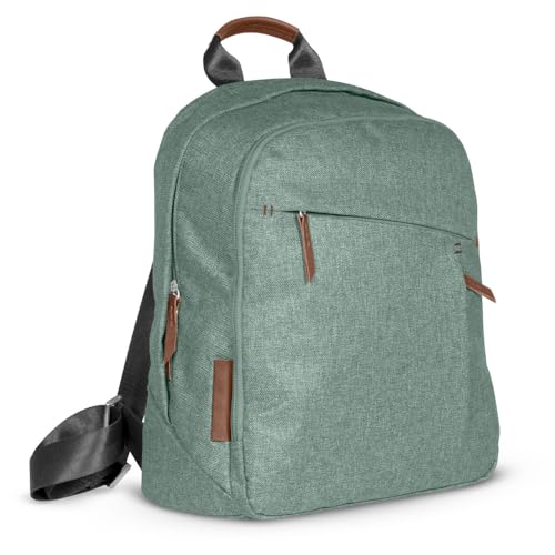UPPAbaby Changing Backpack / Multiple Storage Compartments / Stroller Strap Attachment / Bottle Insulator and Changing Pad Included / Emmett/Gwen (Green Mélange / Saddle Leather) - color: Emmett/Gwen (Green Mélange/Saddle Leather), style: Changing Backpac