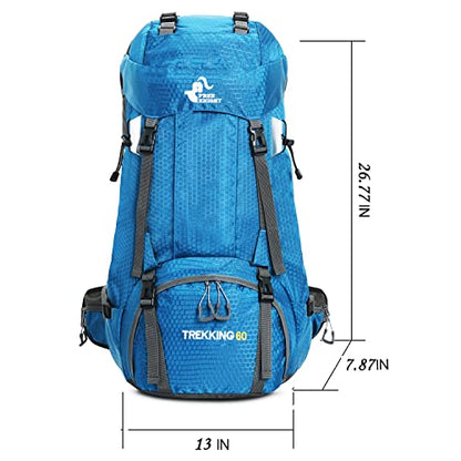 Bseash 60L Waterproof Hiking Camping Backpack with Rain Cover, Large Outdoor Sport Travel Daypack Rucksack for Climbing - color: Light Blue