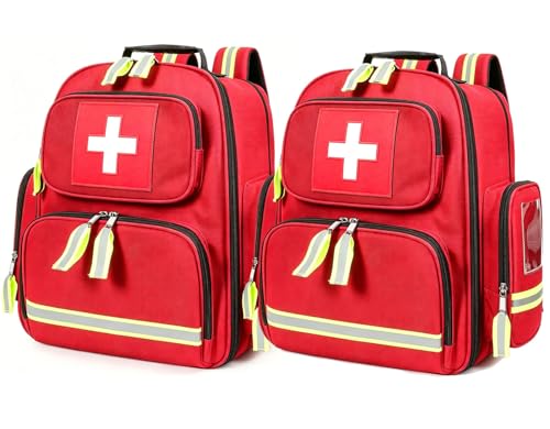 Gatycallaty First Aid Backpack - Multi Pocket Emergency Medical Bag for Camping, Trip, Go Bag, Sports Medicine, Trauma (Red, Pack of 2) - color: Red, Pack of 2