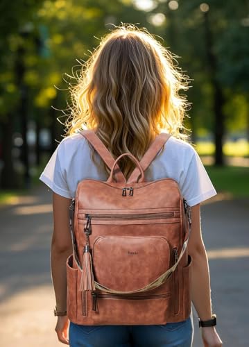 Shrrie Vegan Leather Laptop Backpack for Women 15.6 inch Work Backpack Fashion Travel Backpack Purse for Business College - color: 1 Nubuck Brown