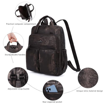 Angel Kiss Backpack Purse for Women Soft Washed Leather Multi Pocket Casual Travel Backpacks… - color: Bronze