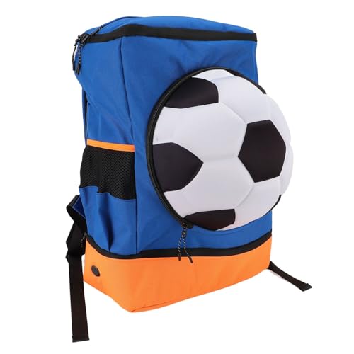 Focket Soccer Backpack, Youth Soccer Bag Breathable Design Basketball Bag with Ball Compartment Shoe Compartment for Football Volleyball Sports Equipment - color: Blue with Orange, size: Adult Size (Fits Size 7 Ball)
