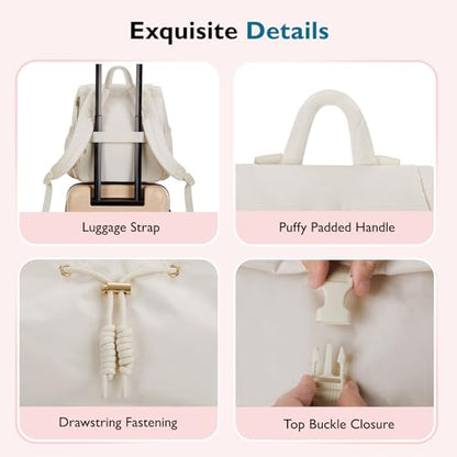 mommore Diaper Bag Backpack, Small Diaper Backpack for Travel, Drawstring Puffer Diaper Bag, Lightweight Quilted Baby Bag with Stroller Straps, Changing Pad - color: Drawstring-beige