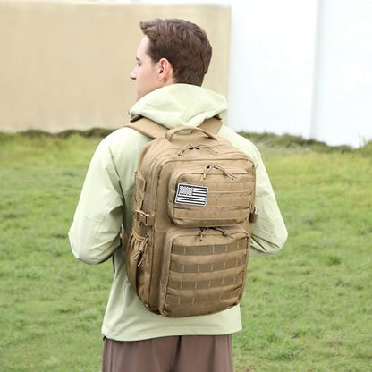 Wotony Military Tactical Backpack for Men Waterproof Daypack 3 Day Assault Pack Molle Bag with Water Bottle Holder - color: Khaki, size: 35L