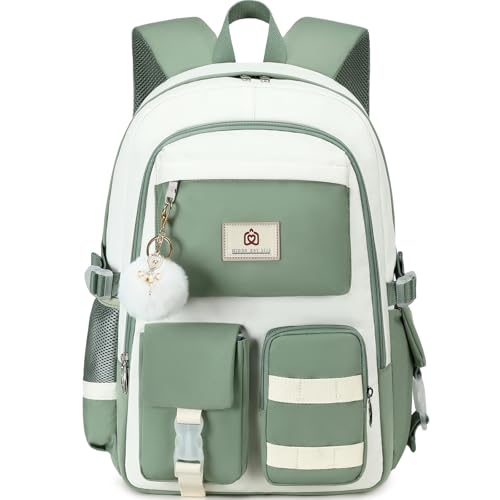 Hidds Laptop Backpack For College Women Elementary Middle High School Bag Teen Girls Bookbag Travel Daypack Backpacks (Green Beige) - color: Green Beige