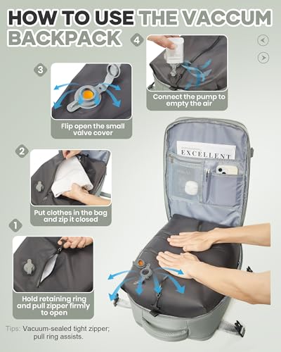 Vacuum Seal Travel Backpack with Air Pump Compression Waterproof Vacpack Carry On Backpack for Travel Daypack Women Men with Vacuum System Airlines Approved Vacpack Laptop Space Saver Bags GrassGreen - color: B15-grassgreen