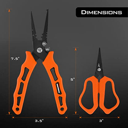 KastKing Cutthroat 7.5-inch Braid Scissors and Pliers Set - Saltwater Resistant Fishing Gear, Line Cutter, Hook Remover, Fishing Tool Set, Gift for Men - style: A: Split Ring Plier and Scissor - Orange