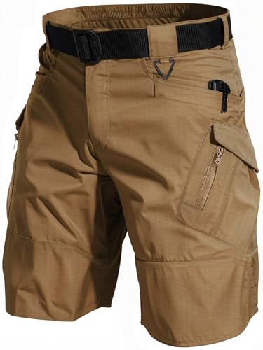 AUTIWITUA Men's Hiking Shorts Waterproof Tactical Cargo Short Pants Quick Dry Work Shorts with Multi Pockets(No Belt) - color: Brown, size: 30