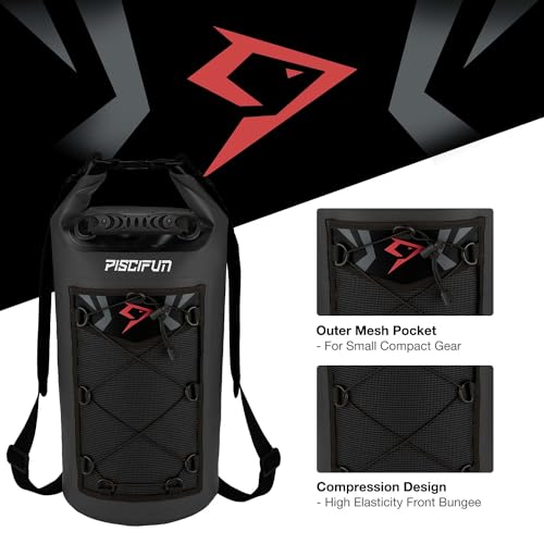 Piscifun Dry Bag, Waterproof Floating Backpack 10L/20L/30L/40L with Waterproof Phone Case for Boating, Kayaking, Fishing - color: Black, style: 20l