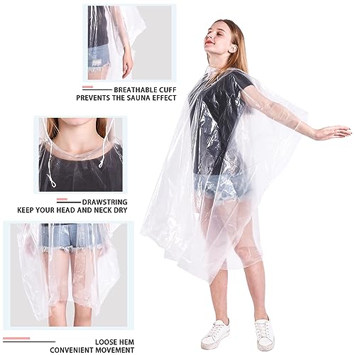 TUNCHMO Disposable Rain Ponchos 6 Pack for Adults/Kids/Family Set-50% Thicker Emergency Ponchos - color: Adults Clear 6 Pack