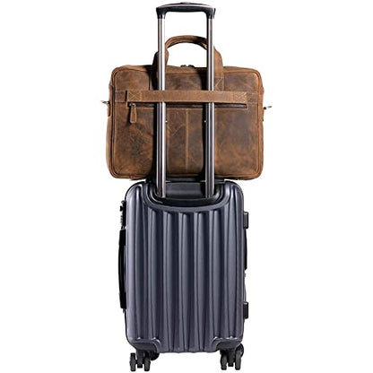 Leather briefcase 18 Inch Laptop Messenger Bags for Men and Women Best Office briefcase Satchel Bag - color: Distressed Tan