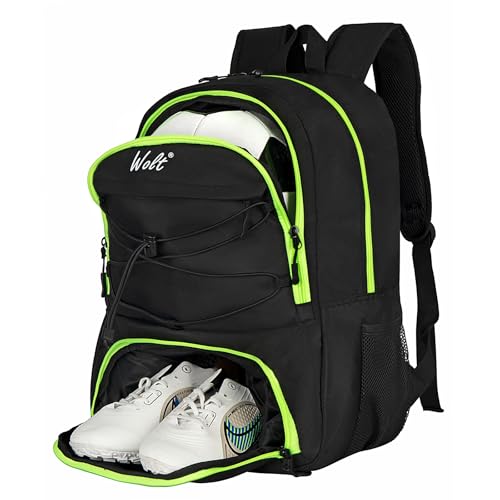 WOLT Soccer Backpack Soccer Bag with Ball Holder & Shoes Compartment, Sport Equipment Bags For Football, Basketball, Volleyball, Gym - color: LemonGreen