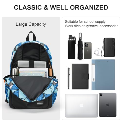 Boys' Large School Backpack, for 8-16 Years Old, Elementary - High School (Geometric Blue, Large：19.5×7.2×13.25 inch) - color: Geometric Blue