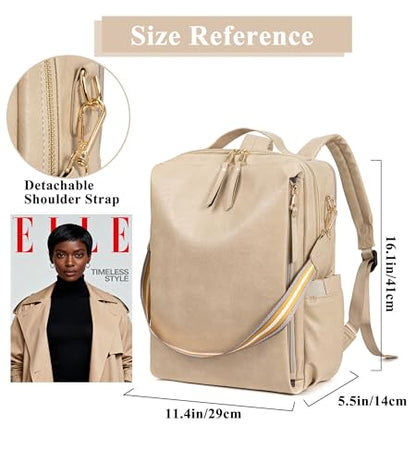 myfriday PU Leather Large Backpack Purse for Women Casual Travel Backpack Convertible Satchel Handbags With Luggage Strap (Biege) - color: Biege