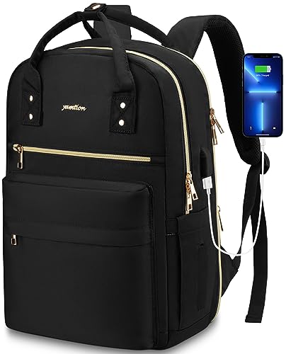 YAMTION Laptop Backpack for Women Bookbag School Backpack Computer Bag with Charger,Aesthetic Computer Backpacks for Girls College Work Mochila Mujer - color: Black, size: 15.6 inch