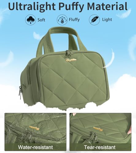 Travel Toiletry Bag, Large Wide-open Puffy Makeup Bag for Women Army Green - color: Army Green