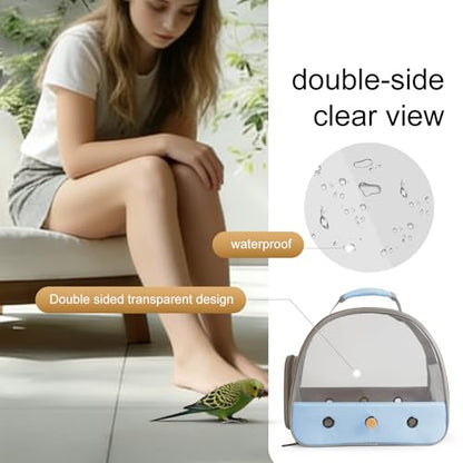 Bird Carrier, Portable Small Bird Parrot Parakeet Carrier with Standing Perch and Stainless Steel Tray, Side Access Window Collapsible (Blue, Clear Windows) - color: Blue