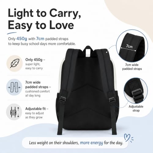 LOIDOU Girls Backpack for Kids Cute School Bookbag - color: Black White-, size: L-17"