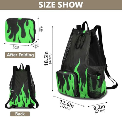 Drawstring Gym Swim Bag With Pockets Drawstring Backpacks with Wet Dry Compartments Cool Flame Green