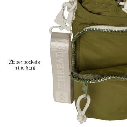 Thread Wallets Water Bottle Sling Crossbody Bag – Small Cross Body Sling with Pockets for Water Bottle, Cash, Phone & Keys - color: Olive